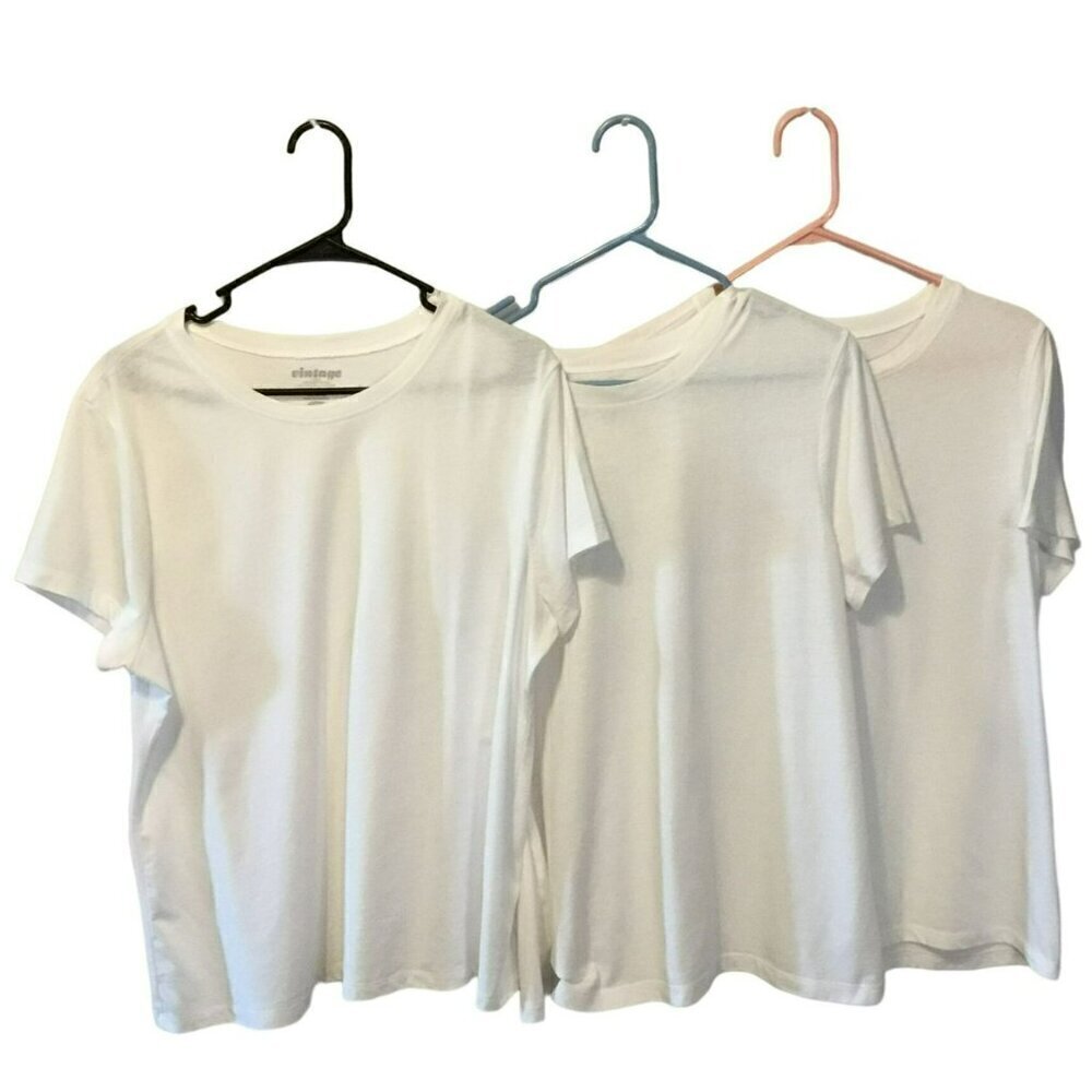 Old Navy Group 3 Vintage Tees Short Sleeve Cotton Crew Neck White Women's Sz XL
